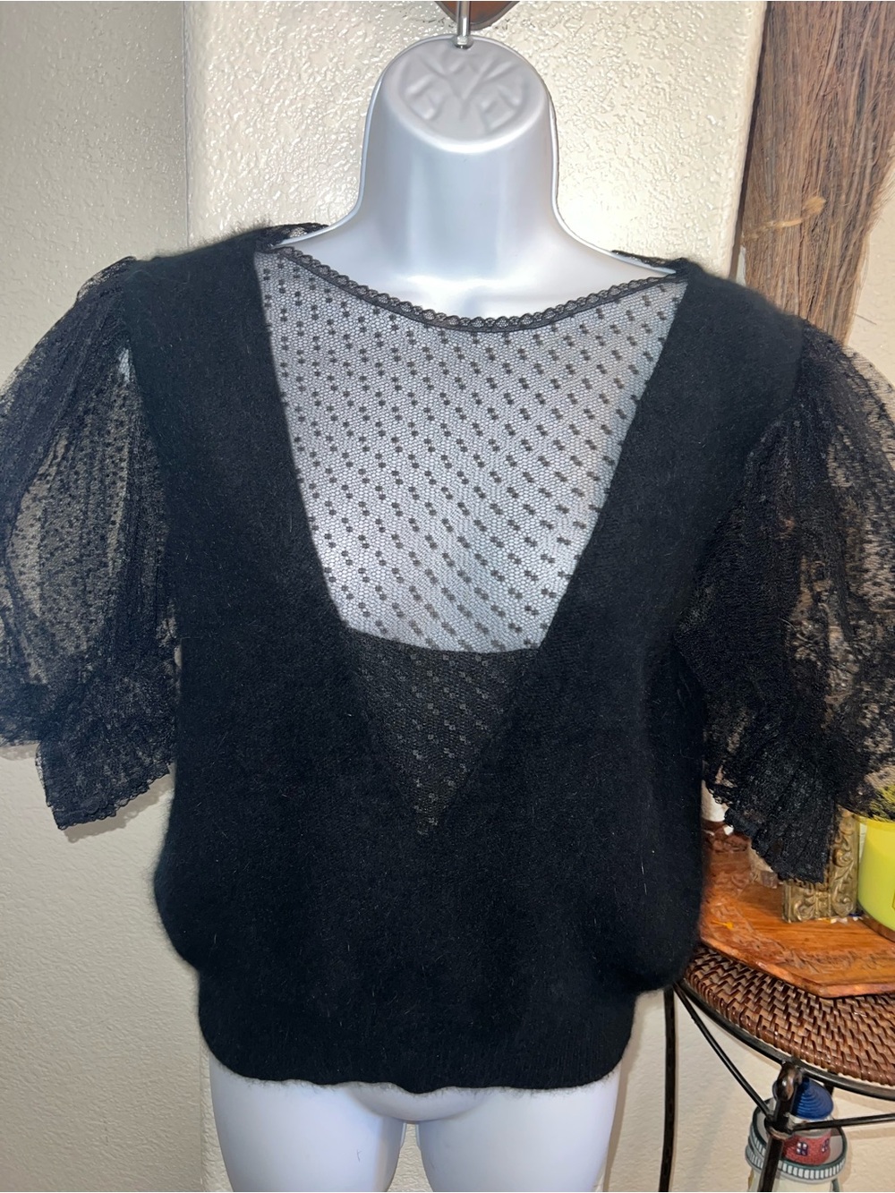 Exit Shops Black Knit Top with Lace Detail